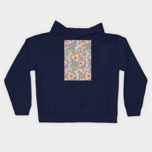 Pink and Peach Linework Floral Pattern Kids Hoodie